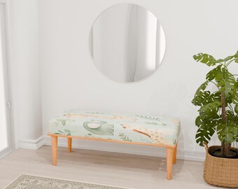 Giraffe print bench, Greenery bench, Nature inspired bench, Forest theme bench, Ottoman laundry bench, Indoor bench seating, RB bench 728
