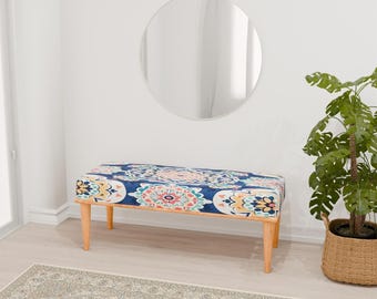 Upholstered bench, Ottoman bench, Footstool bench, Cozy bench, Area bench, Living room bench, Southwestern bench, Boho bench, RB bench S-10