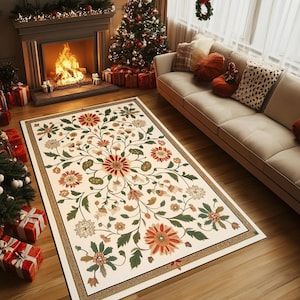 Floral rug, Vintage style rug, Artistic rug, Custom rug, Everyday rug, Machine washable rug, Large rug, TV room rug, Anti slip rug, RB-1135