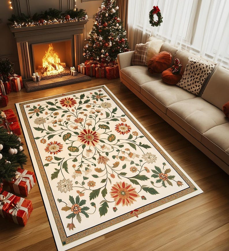 Floral rug, Vintage style rug, Artistic rug, Custom rug, Everyday rug, Machine washable rug, Large rug, TV room rug, Anti slip rug, RB-1135