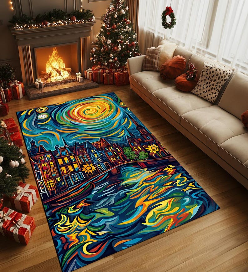 Nature inspired rug, Low pile rug, Runner rug, Contemporary rug, Landscape print rug, Lovely rug, Non slip rug, Cool area rug, RB-823