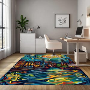 Nature inspired rug, Low pile rug, Runner rug, Contemporary rug, Landscape print rug, Lovely rug, Non slip rug, Cool area rug, RB-823