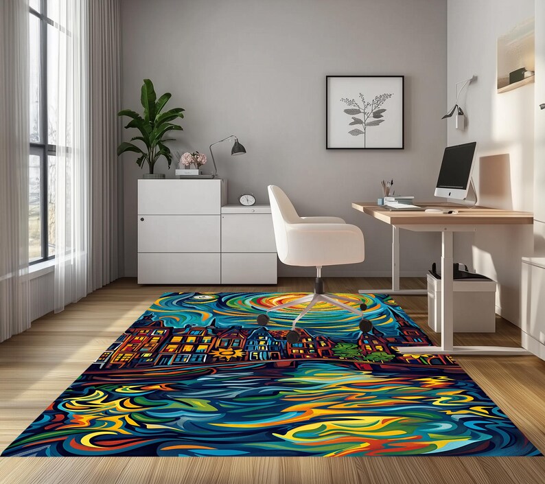 Nature inspired rug, Low pile rug, Runner rug, Contemporary rug, Landscape print rug, Lovely rug, Non slip rug, Cool area rug, RB-823
