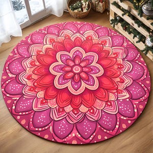 Tapete redondo rosa, Tapete lavável à máquina, Tapete que aceita animais de estimação, Tapete normal, Tapete antiderrapante, Tapete macio, Tapete de terraço, Tapete vibrante, Tapete mandala, RB-776