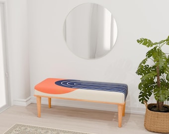 Banco de madera, banco de granja, muebles artísticos, banco abstracto, banco de comedor, banco rústico, banco otomano acogedor, banco RB 277