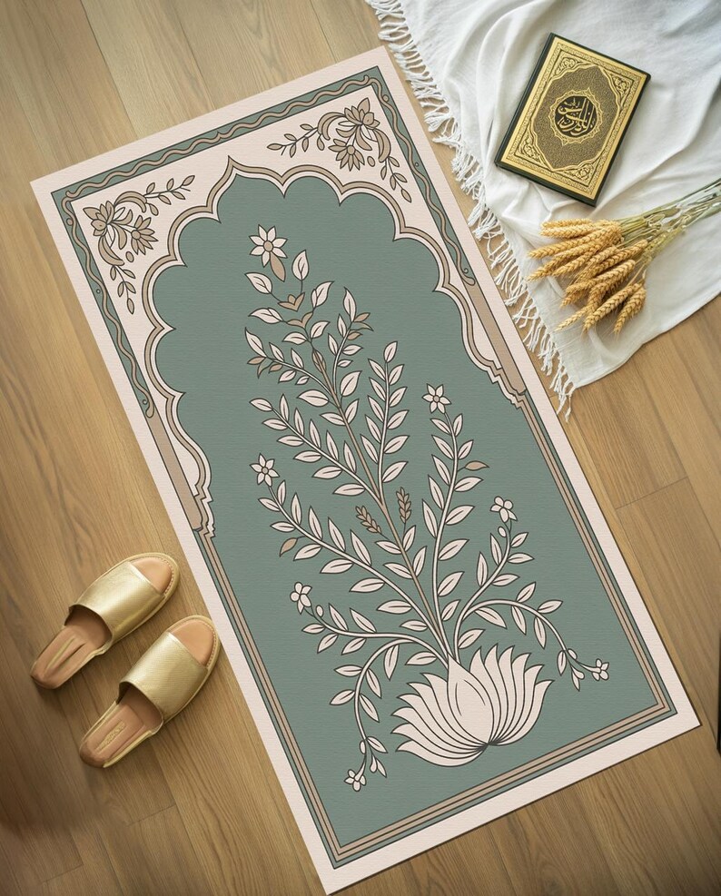 Luxury Turkish Velvet Janamaz Rug, Travel Roll-up Muslim Prayer Mat ...