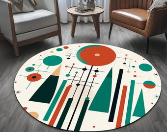 Matta med geometriskt mönster, Matta för allrum, Utomhusmatta, Rund matta, Cool matta, Tvättbar matta, Konstmatta, Halkfri matta, Terrassmatta, RB-595