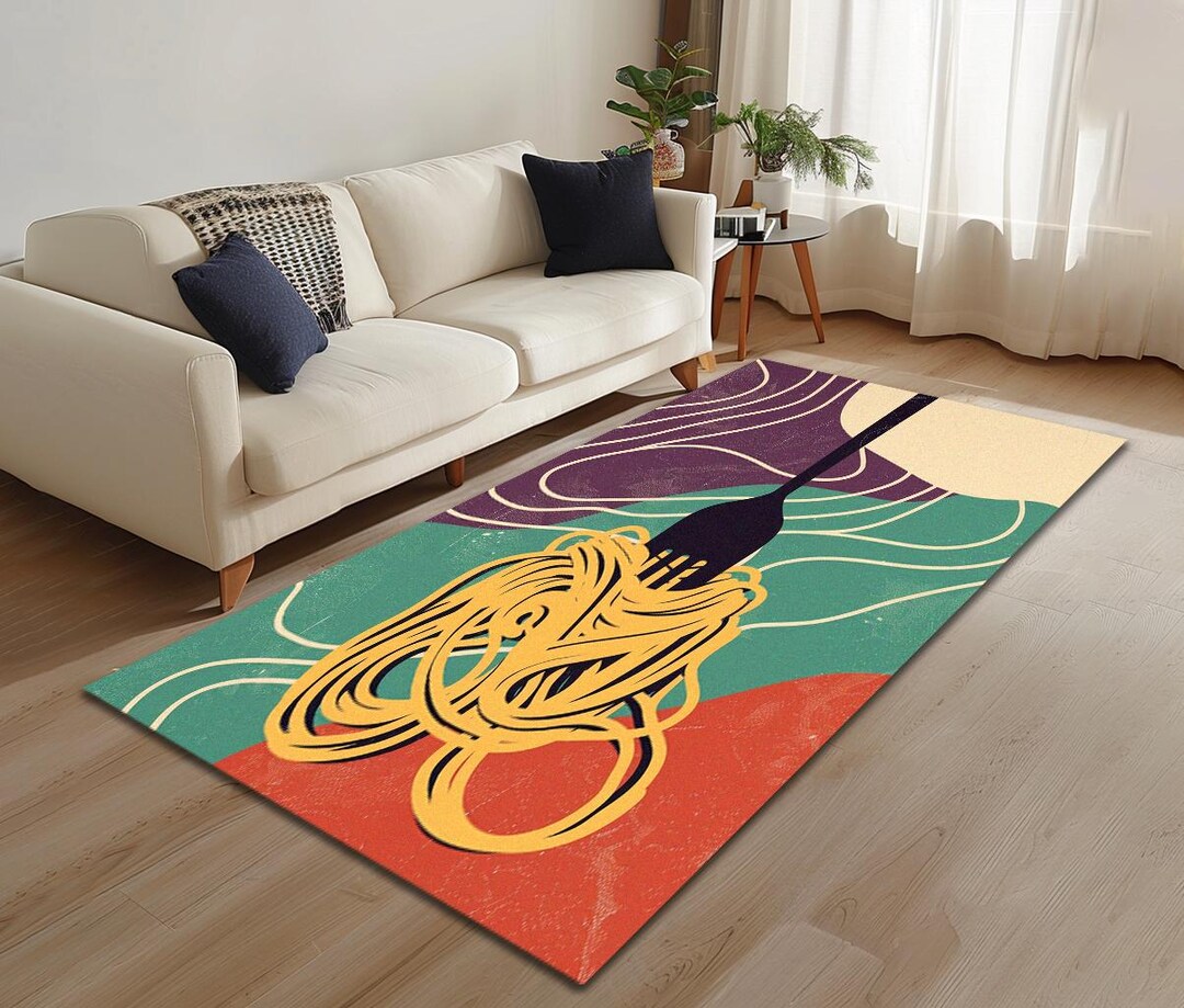 Spaghetti Print Rug, Rug for Kitchen, Dining Area Rug, Bordered Rug ...