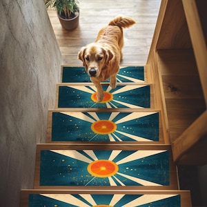 Artwork stair treads, Modern staircase, Rug for wooden steps, Custom sizes step cover,  Washable treads cover, Non slip stair rug, RB-183