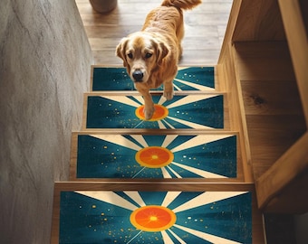 Artwork stair treads, Modern staircase, Rug for wooden steps, Custom sizes step cover,  Washable treads cover, Non slip stair rug, RB-183