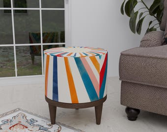 Pouf rotondo imbottito, Panca pouf per letto, Pouf rotondo, Sgabello accogliente, Sgabello da toeletta, Poltrona da trucco, Pouf imbottito, Tavolino centrale rotondo
