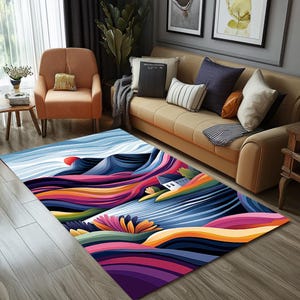 Housewarming gift, Landscape print rug, Vibrant rug, Indoor runner rug, Kitchen rug, Washable rug, Anti slip rug, Saloon rug RB-616