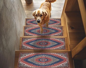 Authentic Oriental Rug Design Non slip Stair Treads Washable Easy Clean Mat Set, RB-1925