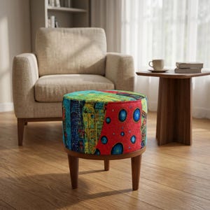 Vibrant color pouf, Upholstered footrest, Frontdoor bench, Artistic furniture, Modern home stool, Designer footstool, Luxury round seat