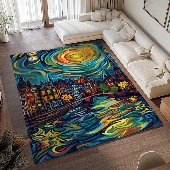 Nature inspired rug, Low pile rug, Runner rug, Contemporary rug, Landscape print rug, Lovely rug, Non slip rug, Cool area rug, RB-823