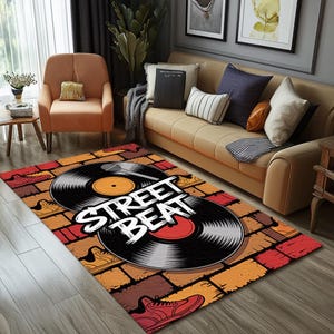 Music themed rug, Record printed rug, Cozy runner rug, Bedroom rug, Washable rug, Cool home decoration, Popular rug, Non slip rug, RB-1645
