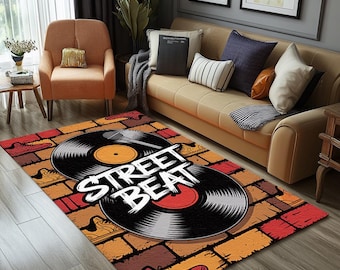 Music themed rug, Record printed rug, Cozy runner rug, Bedroom rug, Washable rug, Cool home decoration, Popular rug, Non slip rug, RB-1645
