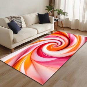 Alfombra de color rosa, Alfombra con estampado Vortex, Alfombra moderna para pasillo, Alfombra con patrón artístico, Alfombra para pasillo, Alfombra moderna para pasillo, Alfombra lavable a máquina, RB-455