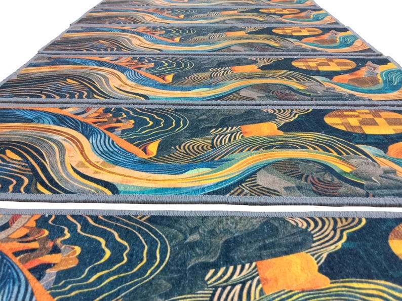 Dark step covering, Treads with landing, Chenille stair rug, Modern stair steps, Everyday step rug, Stair runner rug, Non slip rug, RB-197