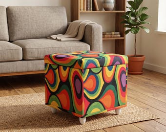 Storage Ottoman Bench: Colorful Psychedelic Kilim Pattern (RB 2168)