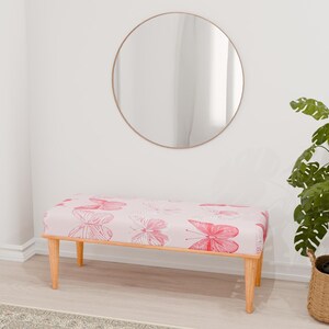 Pinky bench, Butterfly print bench, Girl room bench, New home gift, Handmade ottoman pouf, Make up chair, End of bed bench, RB bench 1033