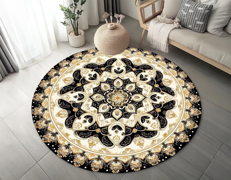 Ethnic themed rug, Nomadic rug, Gothic room rug, Non slip backside rug, Round rug, Easy to clean rug, Farmhouse rug, Laundry rug, RB-785