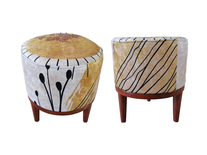 Modern Round Pouf, Neutral Footstool, Round Ottoman Bench, Make up ...