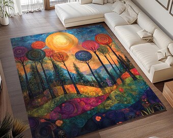 Forest pattern rug, Colorful rug, Pet friendly rug, Stain resistant rug, Non slip back rug, High traffic area rug, Durable rug, RB-956