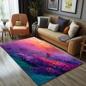 Purple color rug, Designer rug, Adult room rug, Soft textured rug, Chenille rug, Thin printed rug, Washable rug, Synthetic back rug, RB-1219