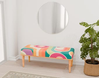 Popkleurige bank, elegante bank, keukenbank, eclectische bank, make-upbank, telefoonbank, handgemaakte poef, RB bank 198