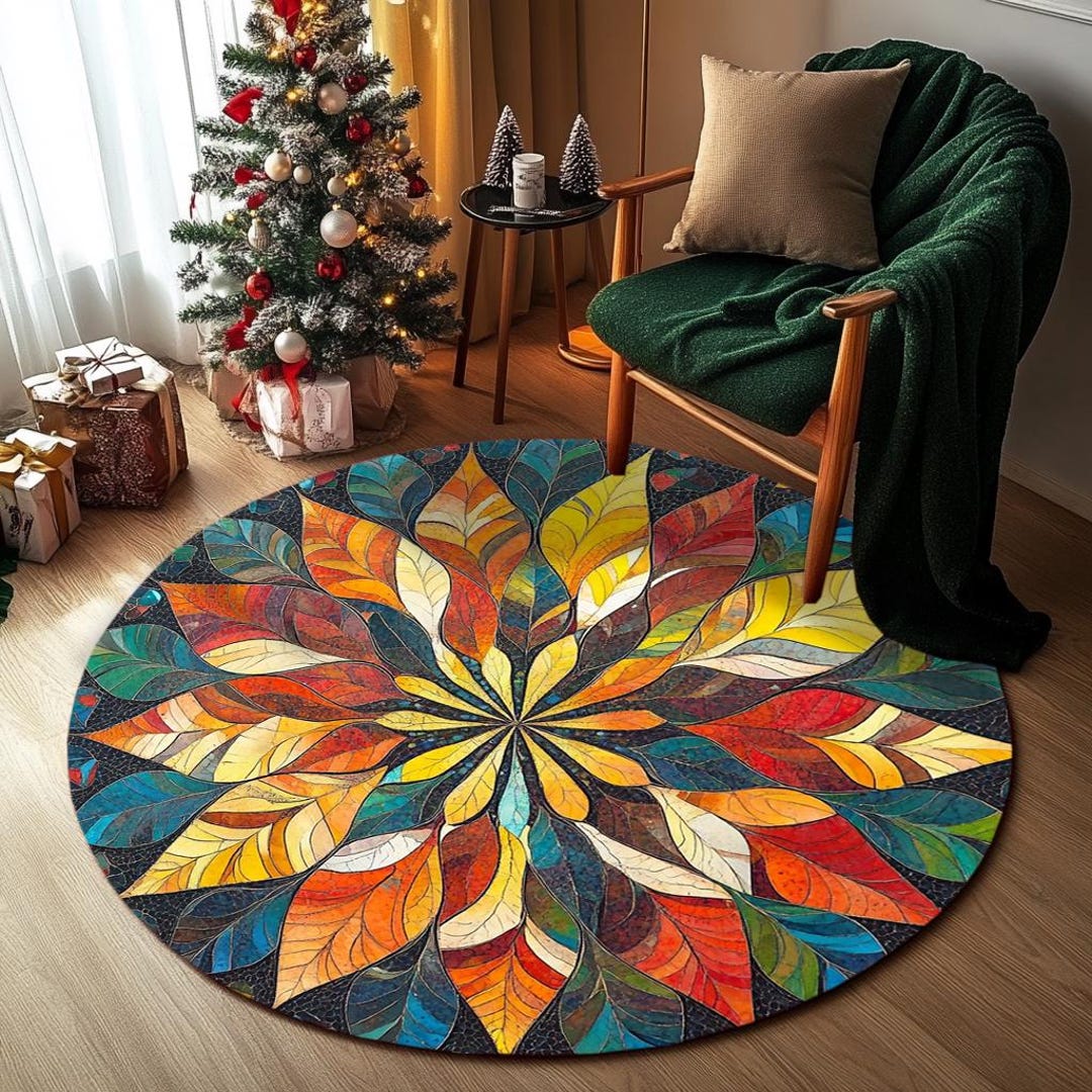 Bright Colour Rug Bright Color Rug, Flower Pattern Rug, Print Rug, Cool Area Rug, Round ...