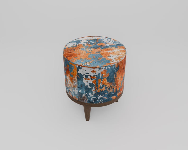 Chic Round Pouf, Rust Color Stool, Handmade Footstool, Foyer Footrest ...