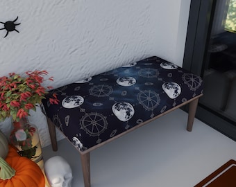 Dark night bench, Reading corner seat, Picnic stool, Full moon pouf, Halloween chair, Solid wood bench, Padded bench, RB bench 1738
