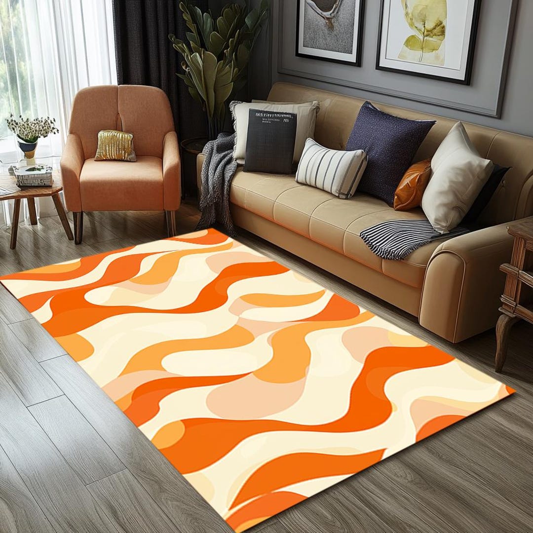Simple Design Rug, Orange Color Rug, Custom Size Rug, Large Rug ...