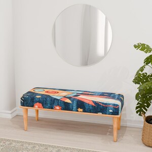 Meditationsbank, handgefertigter Pouf, Pouf-Hocker, Bank mit Raketenmuster, Türbank, Einzugsbank, schicke Bank, stabile Bank, RB-Bank 657