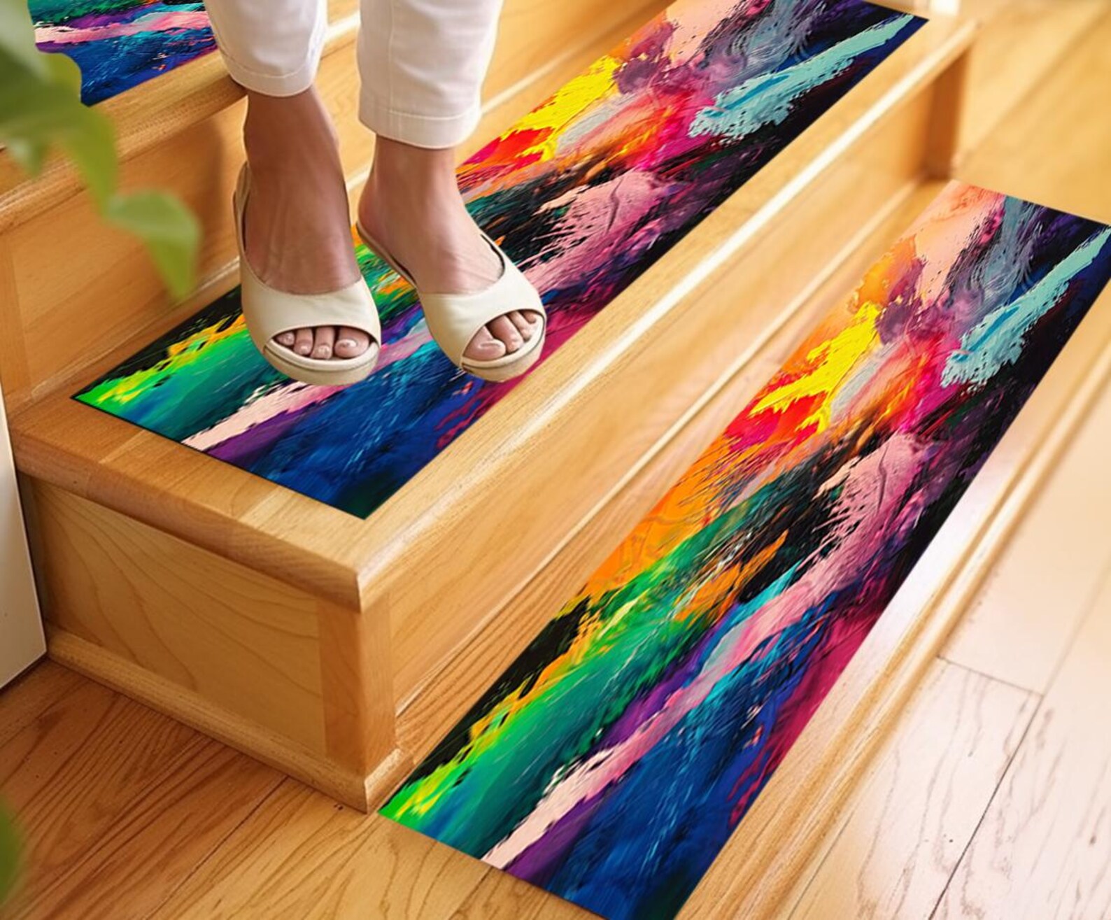 Painting Print Step Mat, Trendy Stair Rug, Modern Home Decor, Washable ...