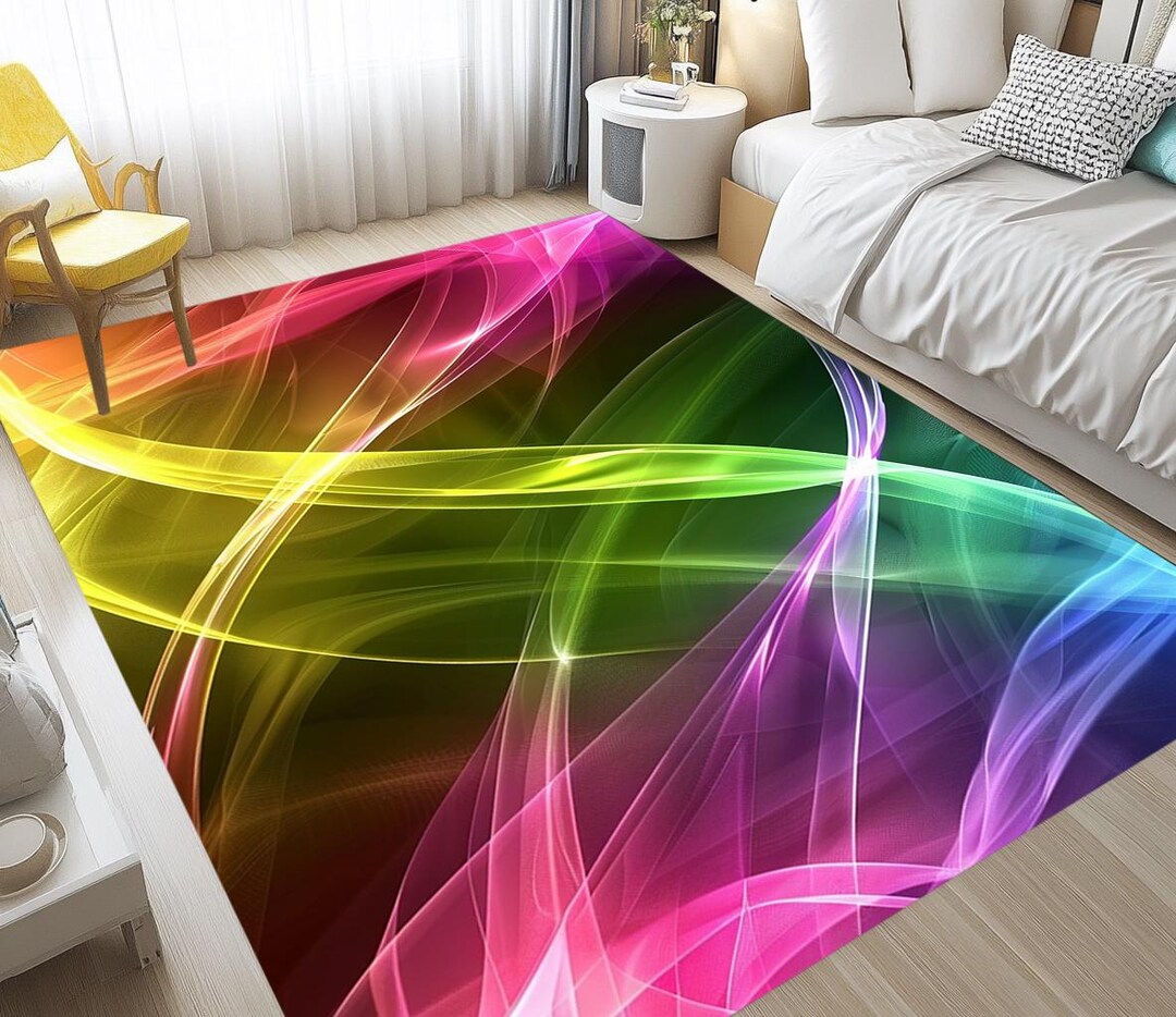Vibrant Wave Pattern Rug, Colorful Abstract Bedroom Carpet, Modern ...