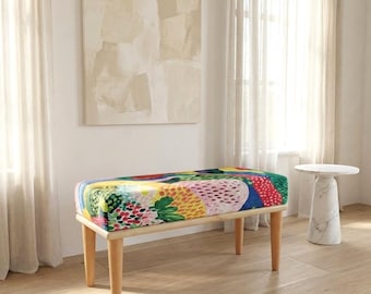 Floral bench, Ottoman mid table, Velvet bench, Fireplace bench, Premium art bench, Primitive bench, Doorway bench, Boho bench, RB bench 681