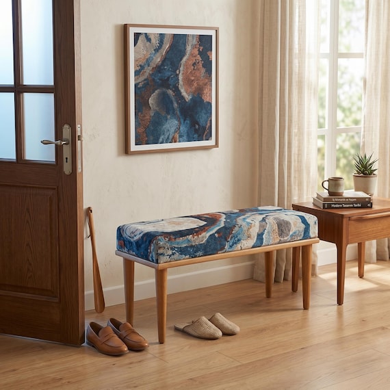 Unique design bench, Small rustic bench, Bohemian bench, Modern shoe bench, Hand crafted ottoman, Retro bench, Kitchen bench, RB bench 727