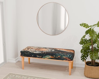 Tiger print bench, Gothic long seat, Swanky seating, Ottoman piano bench, Make up chair, Portable bench, Saloon decoration, RB bench 1055