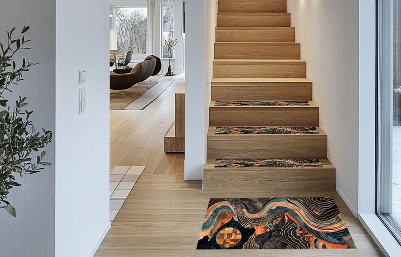 Dark step covering, Treads with landing, Chenille stair rug, Modern stair steps, Everyday step rug, Stair runner rug, Non slip rug, RB-197