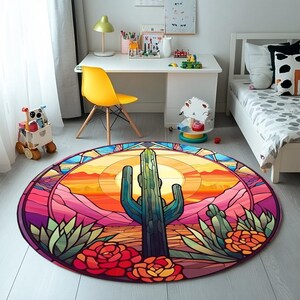 Nature inspired rug, Cactus print rug, Throw rug, Cool rug, Patio rug, Washable rug, Anti slip rug, Modern rug, Low pile rug, RB-851