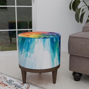 Painting print stool, Strong footrest, Round dressing chair, Dining table stool, Ottoman mid table, Home decor pouf, Handmade furniture