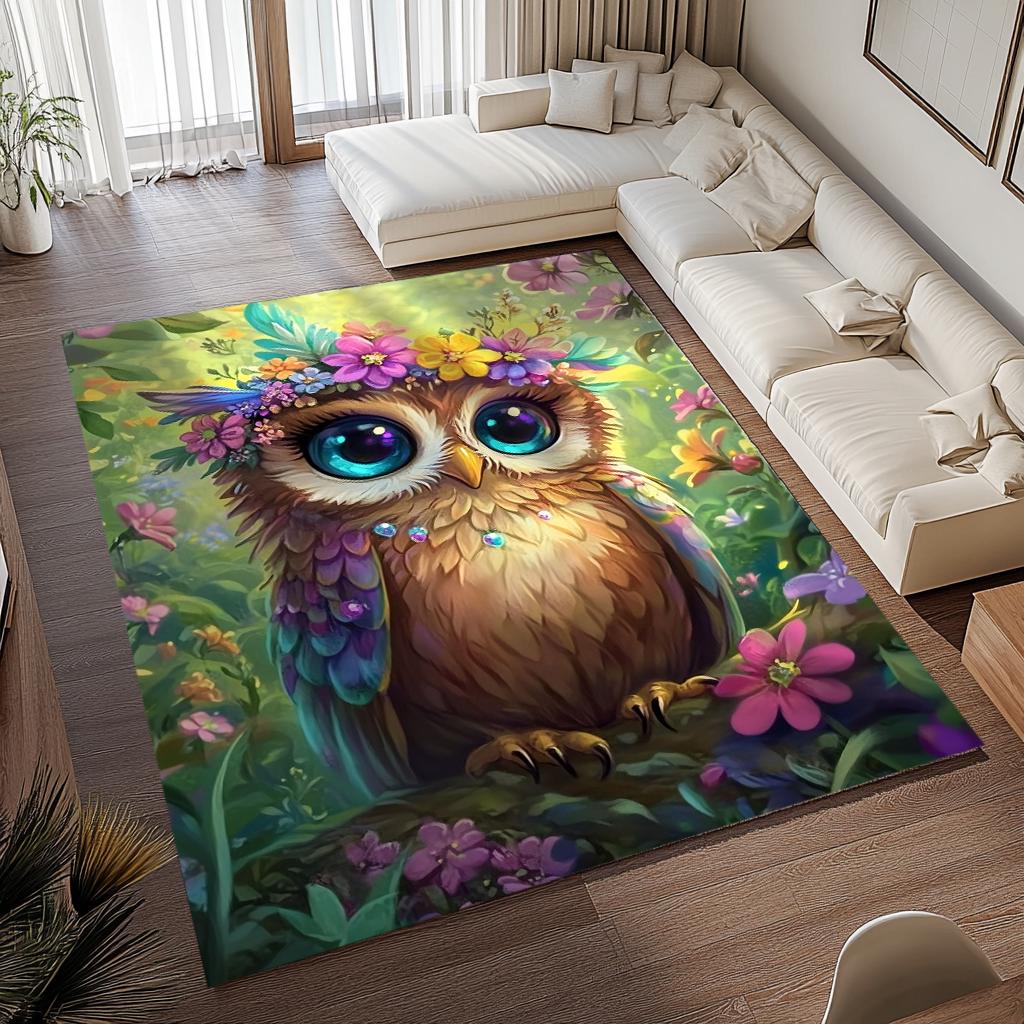 Cute owl print rug, Floral rug, Utility rug, Under table rug, Easy to care rug, Anti slip rug, Suit 