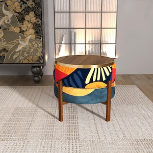 Abstract Geometric Reversible Footstool | Modern Colorful Wood Side Table RB 02/1315