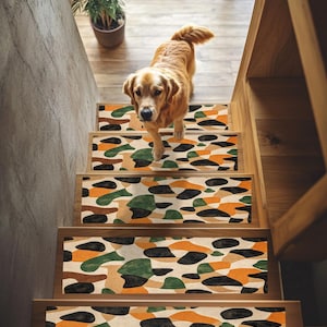 Non slip stair rug, Stair treads protector, Steps runner rug, Printed step mat, Geometric abstract rug, Treads with landing, RB-06
