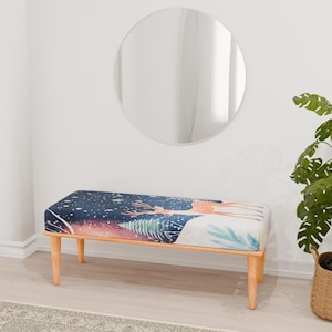 Banco con forma de ciervo, banco con temática de invierno, banco para mesa de comedor, banco con cojines suaves, banco de tamaños personalizados, taburete tipo puf, banco RB 902