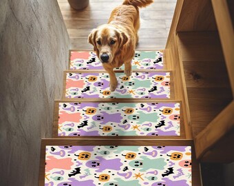 Cute design stair rug, Multicolor stair runner, Protective rug, Indoor stair rug, Non slip step rug, Washable mat, Wooden steps rug, RB-1751