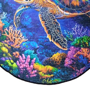 Ocean themed rug, Sea turtle print rug, Round rug, Pictorial rug, Underwater rug, Bedroom rug, Living room rug, Non slip rug, RB-398
