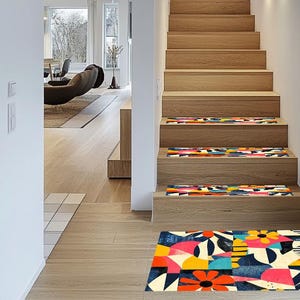 Steps Safety Rug, Colorful Stair Rug, Retro Step Mat, Stair Treads Rug ...
